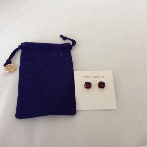 Tory Burch Jewelry - TORY BURCH Crystal Stud Earrings Burgundy/Gold